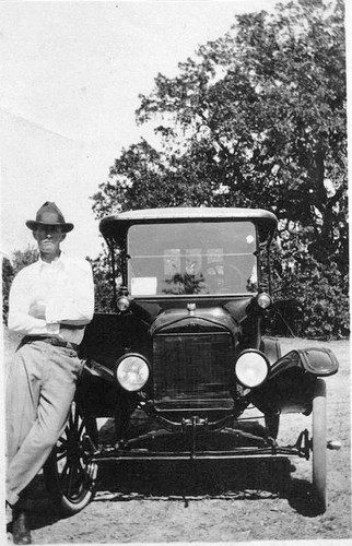 Troy Lantrip with New Model T, Ivanhoe, Calif., ca 1920