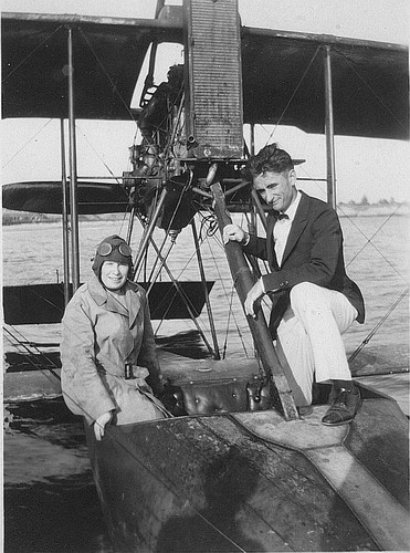 Aviator and Guest, Pusher-type Aircraft, Tulare County, Calif., ca 1920