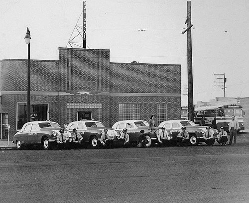 Greyhound Bus Depot, Tulare, Calif., ca 1950