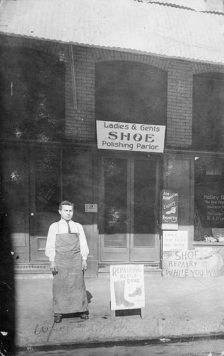 Menendian's Shoe Polishing Shop, Visalia, Calif., ca 1910