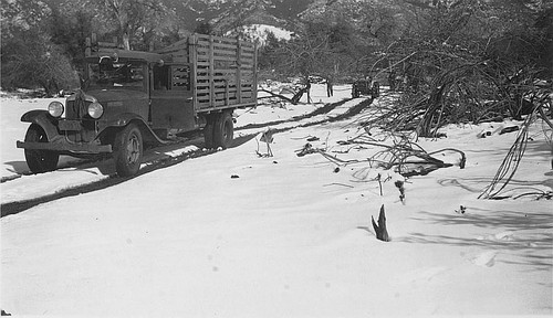 Truck in Snow, Springville, Calif., ca 1935