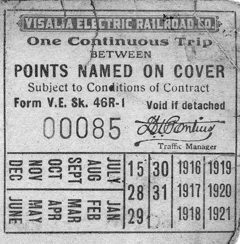 Visalia Electric Railroad Ticket, ca 19290