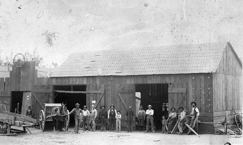 Livery Stable & Blacksmith Shop, Porterville, Calif., 1890