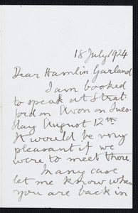 William M. Archer, letter, 1924-07-18, to Hamlin Garland
