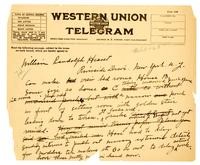 Telegram from Julia Morgan to William Randolph Hearst, March 11, 1920