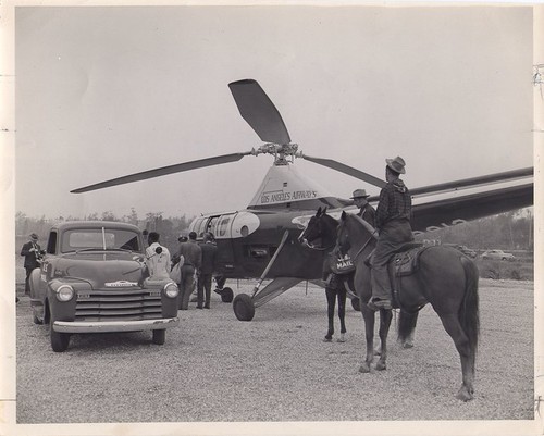 Los Angeles Airways Helicopter and Mounted Horses with U.S. Mail