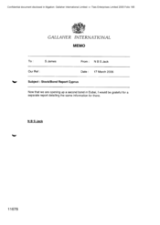 Gallaher International[Memo from NBS Jack to S James regarding opening of the second bond in Dubai]