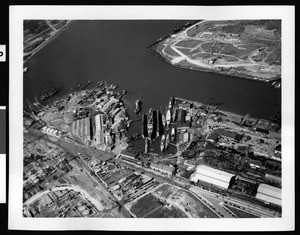 Aerial view of the Craig Shipbuilding Company yards in Long Beach, ca.1950