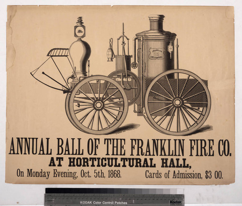Annual ball of the Franklin Fire Co. at Horticultural Hall, on Monday evening, Oct. 5th 1868
