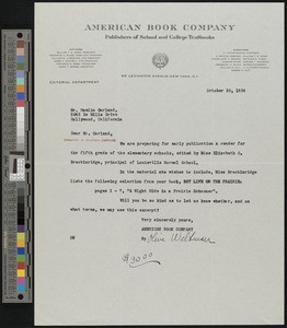 Olive Weltman, letter, 1934-10-20, to Hamlin Garland