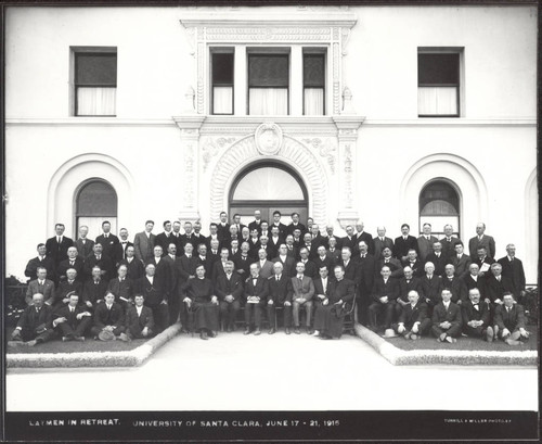 Laymen in retreat in front of St. Joseph's Hall