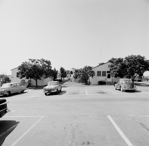 View of buildings located at 250 N., which were originally part of Camp Matthews' marine base; they were later turned over to UCSD, one was used at the Student Health Building. Camp Matthews was a Marine garrison that was located just next to the fledgling UCSD campus. In August 1964 after 46 years of Marine training the San Diego Marine Base garrison came to an end. November 1965