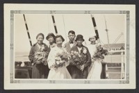 Desert Exile Publication. Uchida Family, shipboard. [Our family with my grandmother on the day we sailed for a visit to Japan. Next to my mother is her close friend (second from left) who came to see us off.]