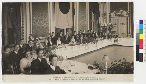 Celebration by members of Mitsui & Co., San Francisco, November 11, 1918 on occasion of signing the armistice between the allies and Germany