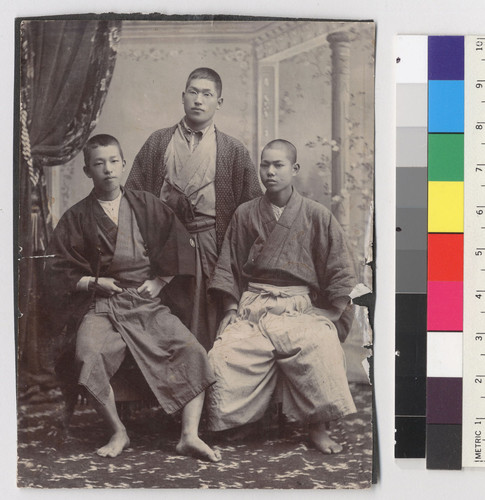 [My father (left) with 2 college friends. Kyoto, Japan, about 1902.] [From Desert Exile]