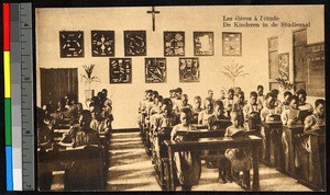 Children seated in a classroom, Congo, ca.1920-1940