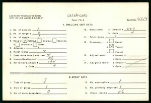WPA Low income housing area survey data card 94, serial 18657