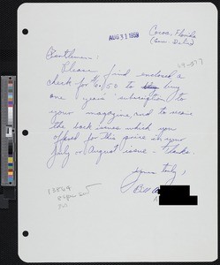 Bill A., letters (1959/1961)