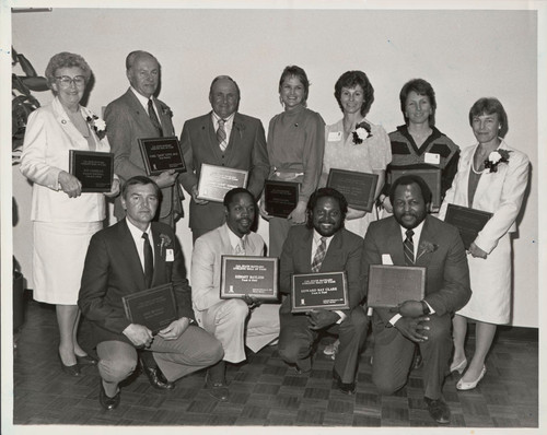 Photograph of members of the Cal State Hayward Athletic Hall of Fame inducted in 1986