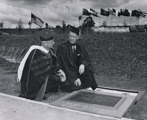 Photograph of President Fred Harcleroad and Chancellor Glenn Dumke at Dedication Convocation