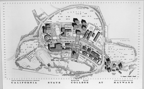 Drawing of master plans for California State College at Hayward