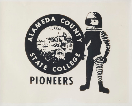Alameda County State College Pioneers mascot (astronaut in spacesuit)