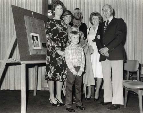 A photograph of Floyd R. Erickson and family (presumed) at the dedication of the Floyd R. Erickson Special Collections Room