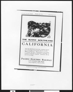 Pacific Electric Railway advertisement, showing a picture of Busch Gardens, February 1913