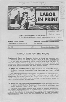 Labor in Print. Employment of the Negro. Newark Public Library, Lending and Reference Department, September-October 1968. No. 106