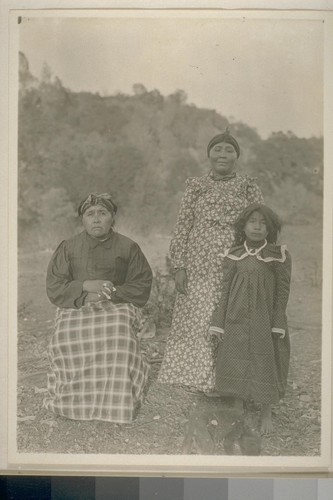 Women and a child; Putah Creek, Lake Co.; July 1907; 3 prints