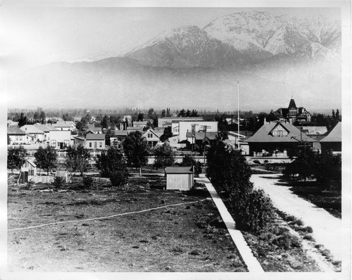 Upland Photograph Street Scenes; Second Avenue looking north from south of the Santa Fe Station, 1890