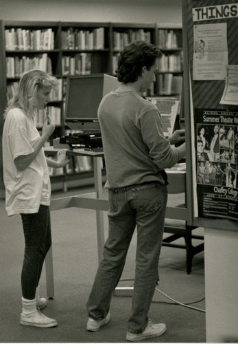 Upland Photograph Upland Public Library Microfiche stand in library