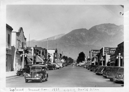 Upland Photograph Street Scenes; Second Avenue looking north from A Street, 1938