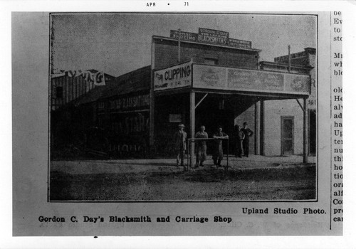 Upland Photograph Business; Exterior of Gordon C. Day's Blacksmith and Carriage Shop / Esther Boulton Black Estate