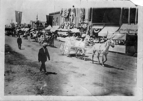 Upland Photograph Events; Fourth of July Parade: horse drawn buggies entered in the parade