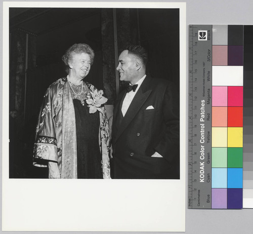 Ralph J. Bunche with Eleanor Roosevelt at award dinner at the Waldorf Astoria