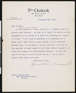 Theodore Roosevelt, letter, 1913-02-26, to Hamlin Garland