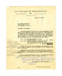 Letter from La Colonial de Mexicaltzingo to Miguel Venegas, January 17, 1967