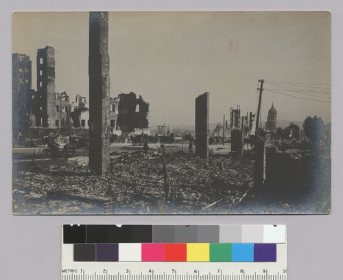 [Ruins. Van Ness Ave. City Hall in distance, right. Postcard.]