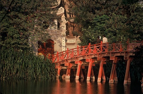 Sunbeam Bridge at Jade Mountain Temple, Hoan Kiem Lake, Hanoi