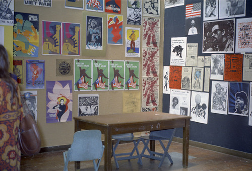 Posters from poster workshops on display at the University Art Museum