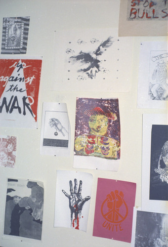 Posters from poster workshops on display at the University Art Museum