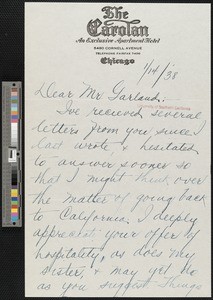 Sophie Williams, letter, 1938-01-14, to Hamlin Garland