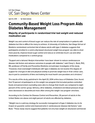 Community-Based Weight Loss Program Aids Diabetes Management
