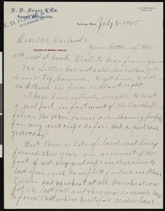 Neatha H. Seger, letter, 1905-07-08 to Hamlin Garland