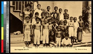 Missionary and schoolboys, India, ca.1920-1940