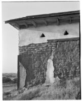 Rancho Los Cerritos, view of corner of decaying house, Long Beach, 1930