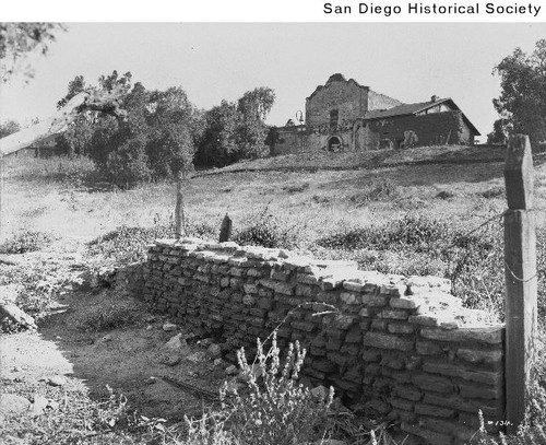 Part of an adobe wall below Mission San Diego de Alcala