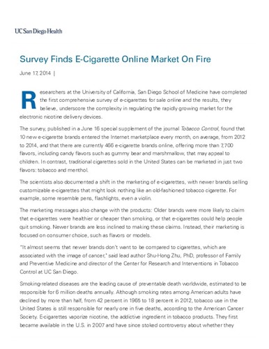 Survey Finds E-Cigarette Online Market On Fire