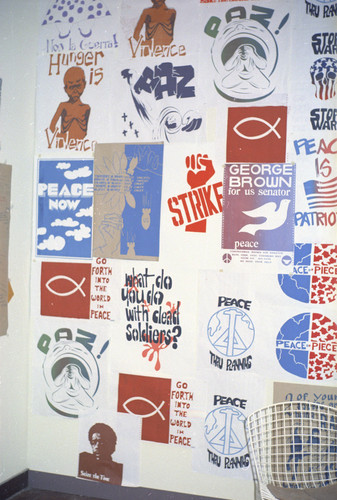 Posters from poster workshops on display at the University Art Museum